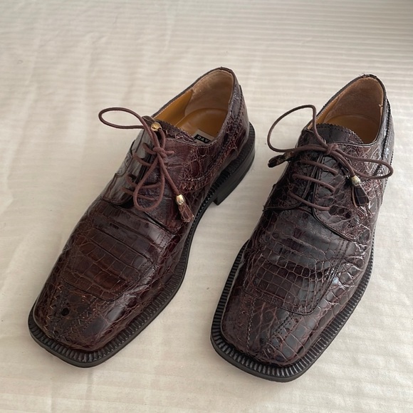 David Eden Glasgow Crocodile Head Brown Dress Shoes Men’s size 8 Exotic Leather - Picture 4 of 13